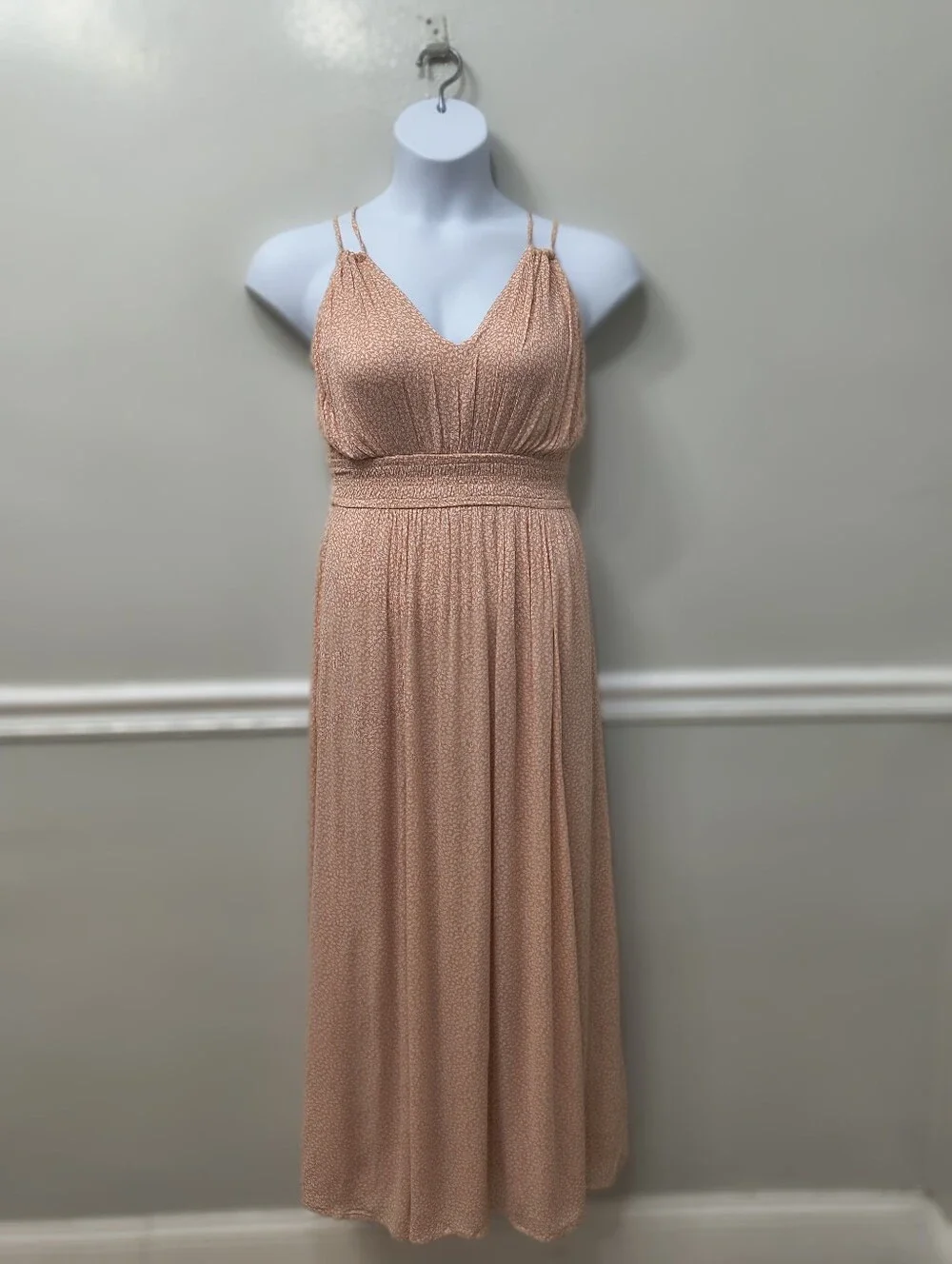 Abercrombie & Fitch Peach Ditsy Floral  Maxi Dress S Boho Cottage Summer Party